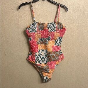 Patchwork Women One-Piece Swimsuit Size Medium